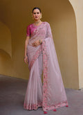 Monjolika Fashion Baby Pink Colour Embroidered Organza Silk Party Saree | Grocsy
