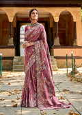 Monjolika Fashion Dark Mauve Colour Banarasi Silk Embroidered Woven Saree With Blouse | Grocsy