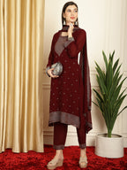 Stylee Lifestyle Marron Georgette Embroidered Suit Set | Grocsy