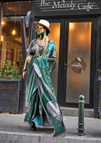 Monjolika Fashion Elegant Dark Green Colour Satin Georgette Lightweight Saree | Grocsy