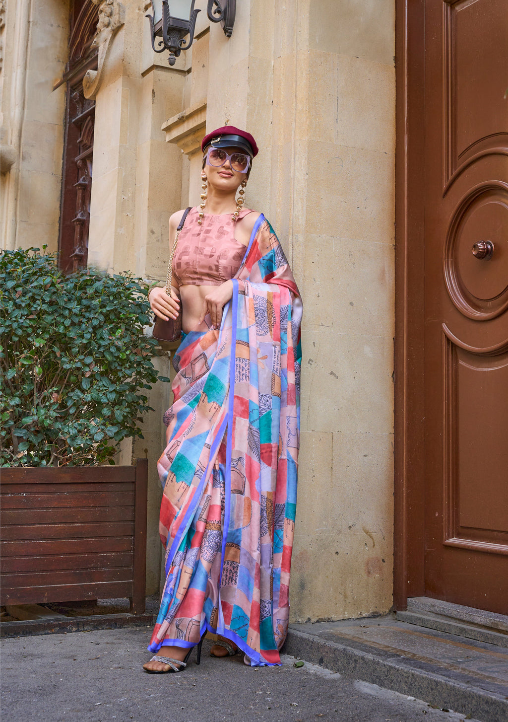 Monjolika Fashion Elegant Multi Colour Satin Georgette Lightweight Saree | Grocsy