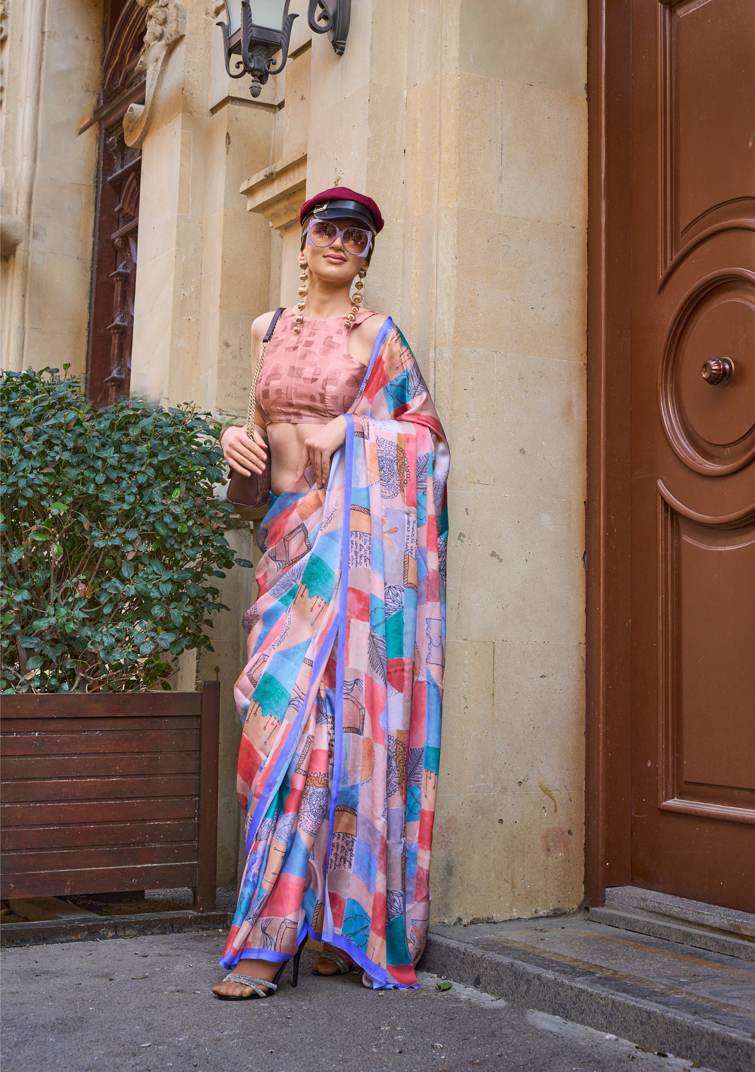 Monjolika Fashion Elegant Multi Colour Satin Georgette Lightweight Saree | Grocsy