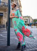 Monjolika Fashion Sophisticated Sea Green Colour Crepe Silk Elegant Saree | Grocsy