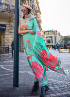 Monjolika Fashion Sophisticated Sea Green Colour Crepe Silk Elegant Saree | Grocsy