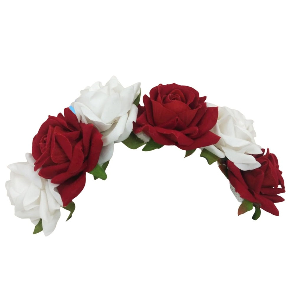 Red & White Velvet Rose Gajra | Grocsy
