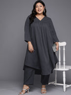 Sztori Plus Size V Neck A Line Kurta With Trouser | Grocsy