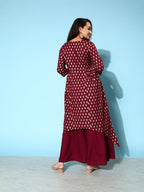 All About You Carmine Maroon Printed A-Line Veere Di Wedding Kurta with Palazzos | Grocsy