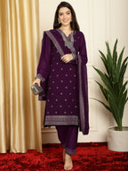 Stylee Lifestyle Burgundy Georgette Embroidered Suit Set | Grocsy