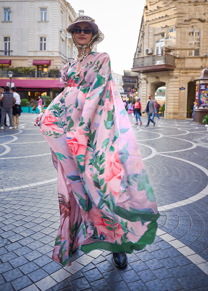 Monjolika Fashion Sophisticated Baby Pink Colour Crepe Silk Elegant Saree | Grocsy