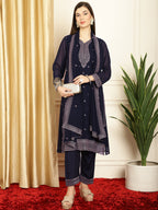 Stylee Lifestyle Navy Blue Georgette Embroidered Suit Set | Grocsy