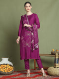 Stylee Lifestyle Magenta Muslin Embroidered Suit Set | Grocsy