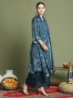 Stylee Lifestyle Navy Blue Satin Embroidered Suit Set | Grocsy