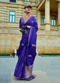 Monjolika Fashion Royal Blue Colour Satin Handloom Silk Festival Saree | Grocsy