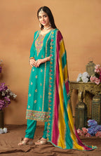 Monjolika Fashion Faux Georgette Embroidered Trendy Salwar Suit In Turquoise | Grocsy