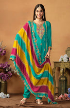 Monjolika Fashion Faux Georgette Embroidered Trendy Salwar Suit In Turquoise | Grocsy