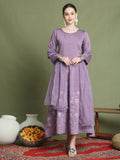 Stylee Lifestyle Purple Muslin Embroidered Gown Style | Grocsy