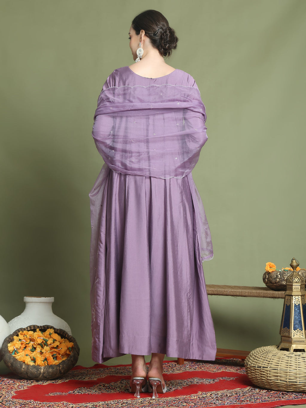 Stylee Lifestyle Purple Muslin Embroidered Gown Style | Grocsy
