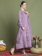 Stylee Lifestyle Purple Muslin Embroidered Gown Style | Grocsy