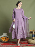 Stylee Lifestyle Purple Muslin Embroidered Gown Style | Grocsy