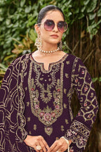 Anaita Purple Faux Georgette Suit with Embroidery & Sequence Work | Grocsy