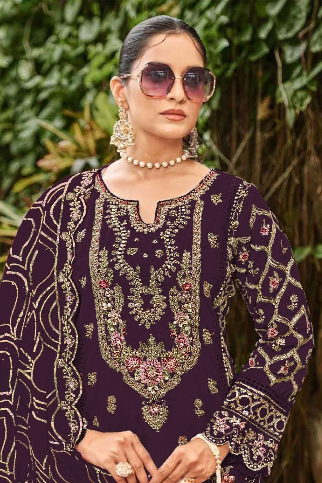 Anaita Purple Faux Georgette Suit with Embroidery & Sequence Work | Grocsy