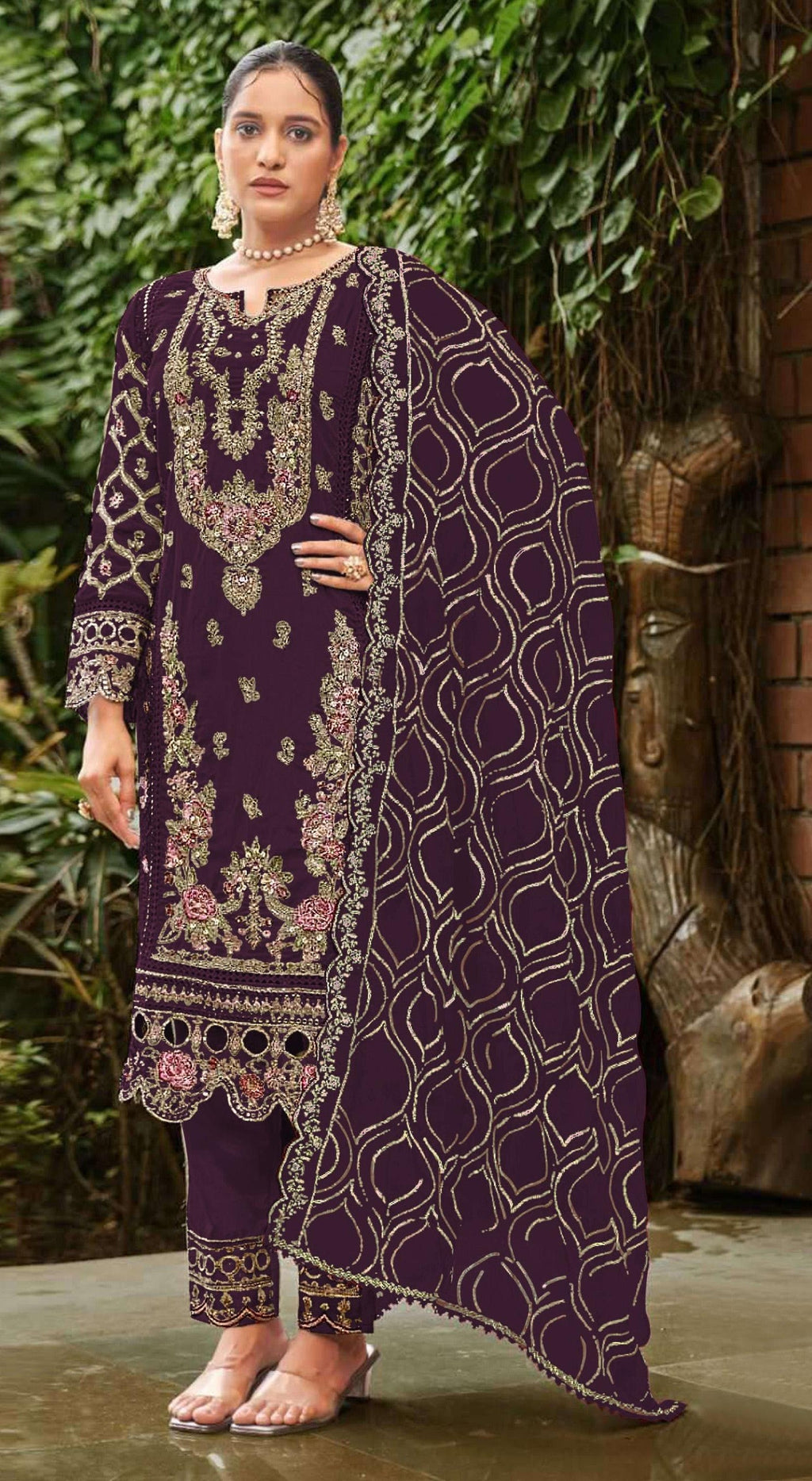 Anaita Purple Faux Georgette Suit with Embroidery & Sequence Work | Grocsy