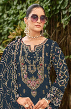 Anaita Navy Faux Georgette Suit with Embroidery & Sequence Work | Grocsy