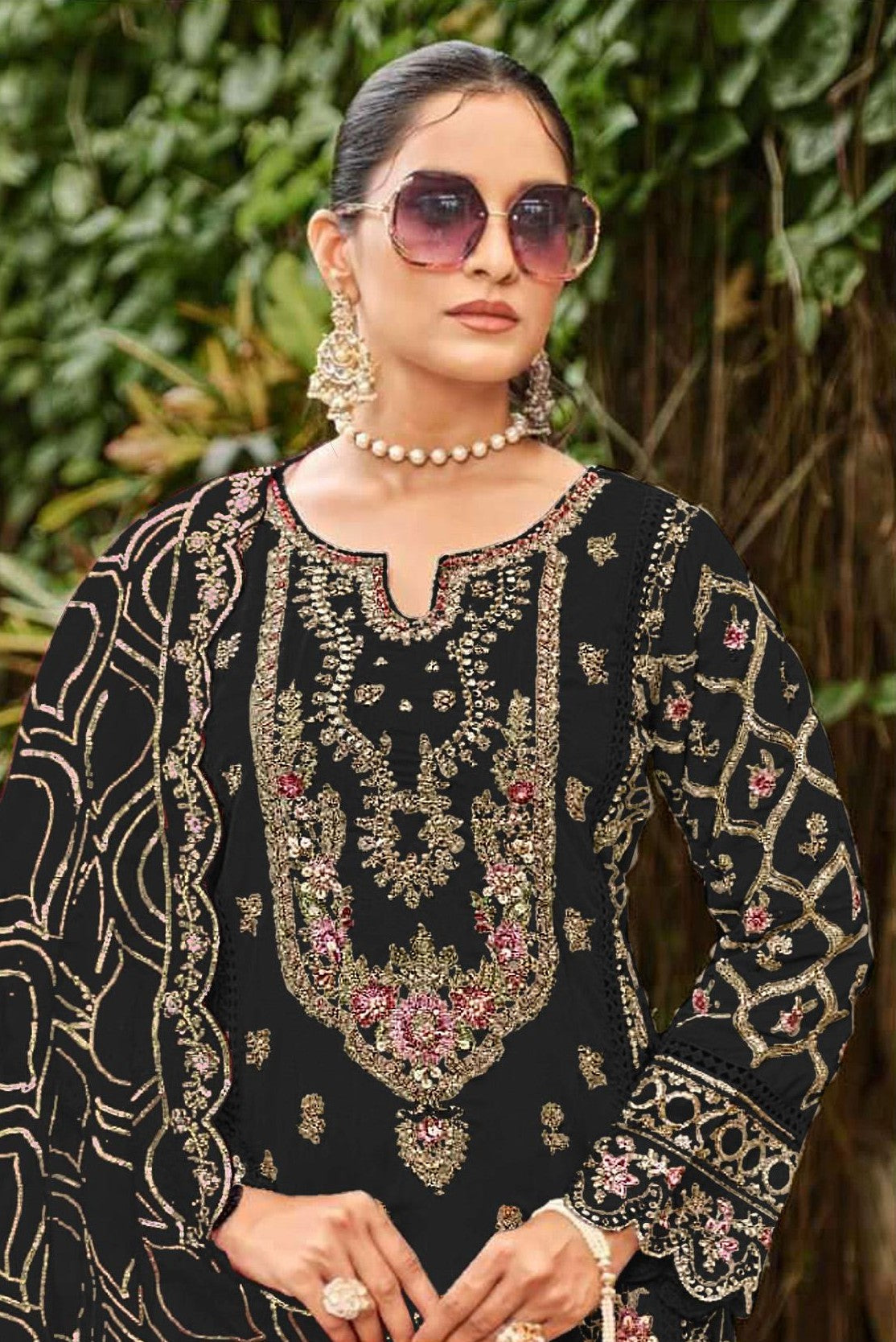 Anaita Black Faux Georgette Suit with Embroidery & Sequence Work | Grocsy