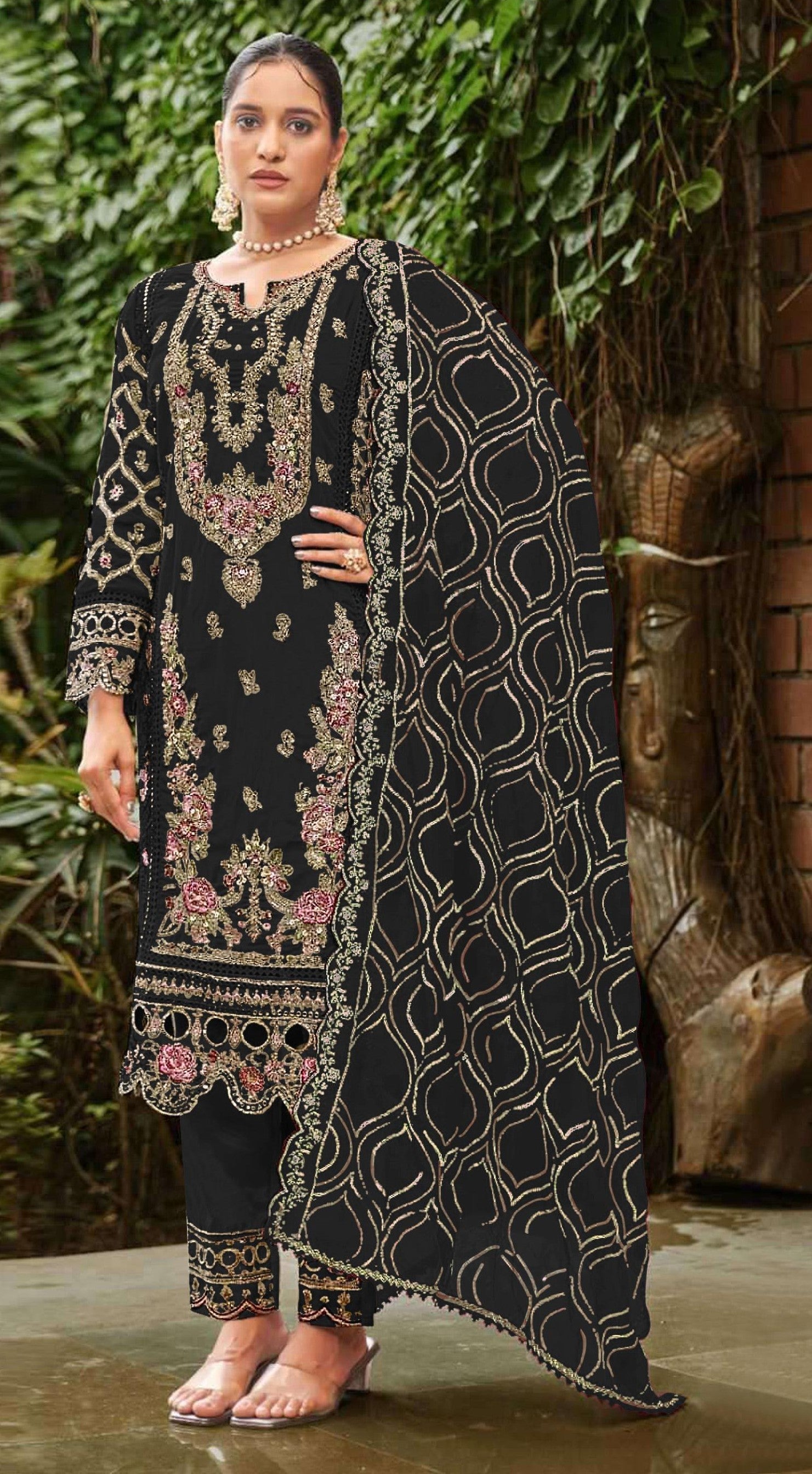 Anaita Black Faux Georgette Suit with Embroidery & Sequence Work | Grocsy