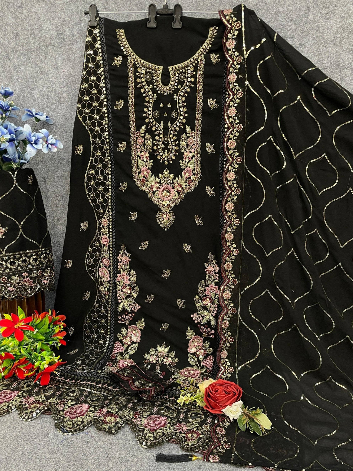 Anaita Black Faux Georgette Suit with Embroidery & Sequence Work | Grocsy