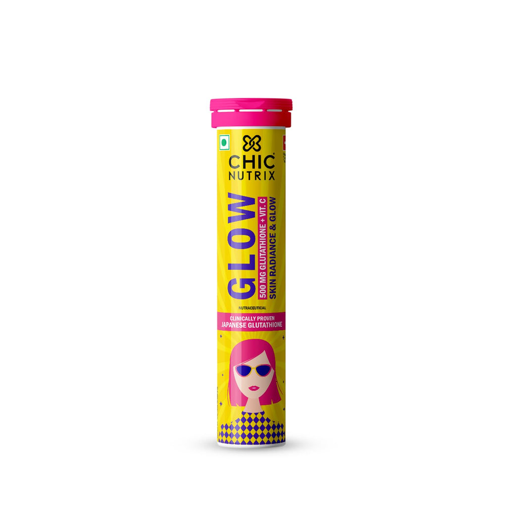 Chicnutrix Glow 500mg Effervescent Tablets - Strawberry & Lemon Flavor, For Glow & Radiance Skin | Grocsy