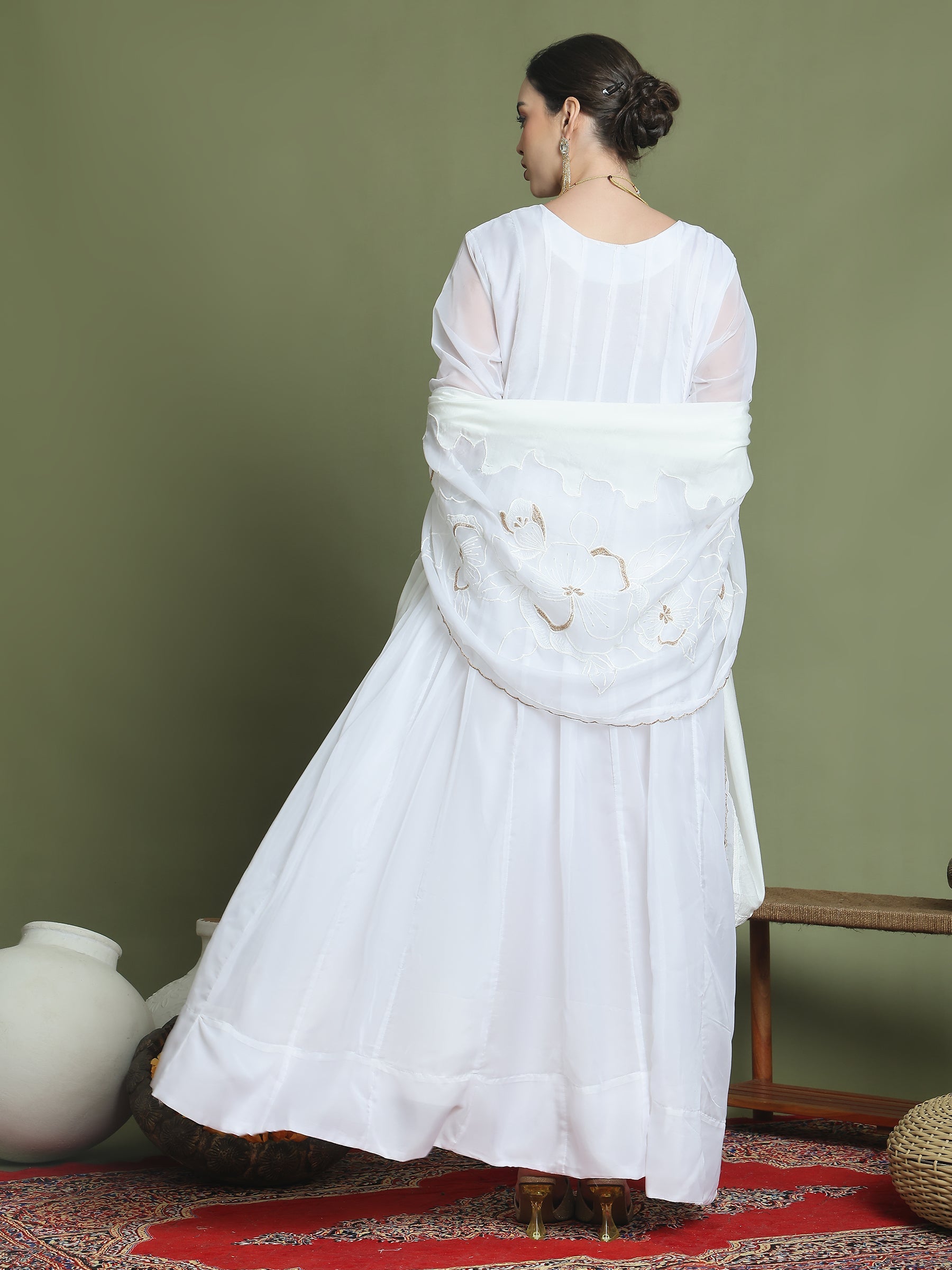 Stylee Lifestyle Off White Organza Embroidered Gown Style | Grocsy