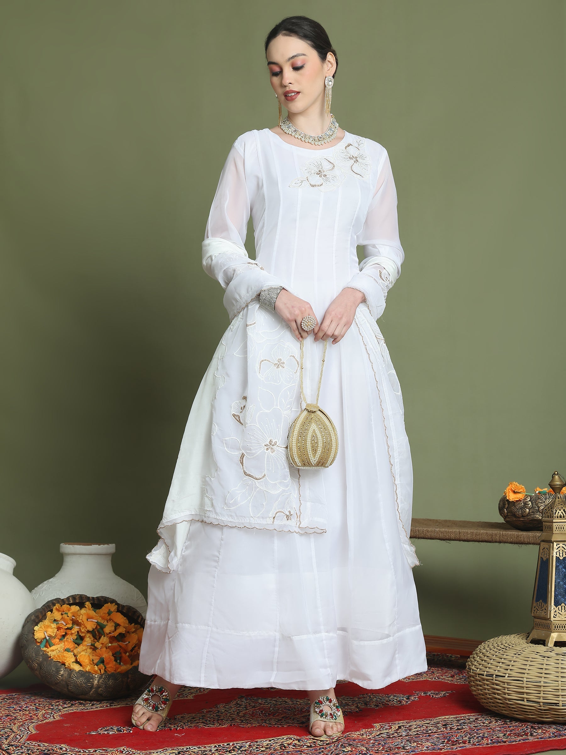 Stylee Lifestyle Off White Organza Embroidered Gown Style | Grocsy