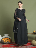 Stylee Lifestyle Black Organza Embroidered Gown Style | Grocsy