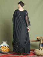 Stylee Lifestyle Black Organza Embroidered Gown Style | Grocsy