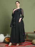 Stylee Lifestyle Black Organza Embroidered Gown Style | Grocsy