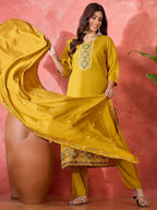 Joban Fashion Mustard Silk Embroidery Readymade Kurta Set | Grocsy