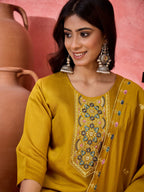 Joban Fashion Mustard Silk Embroidery Readymade Kurta Set | Grocsy