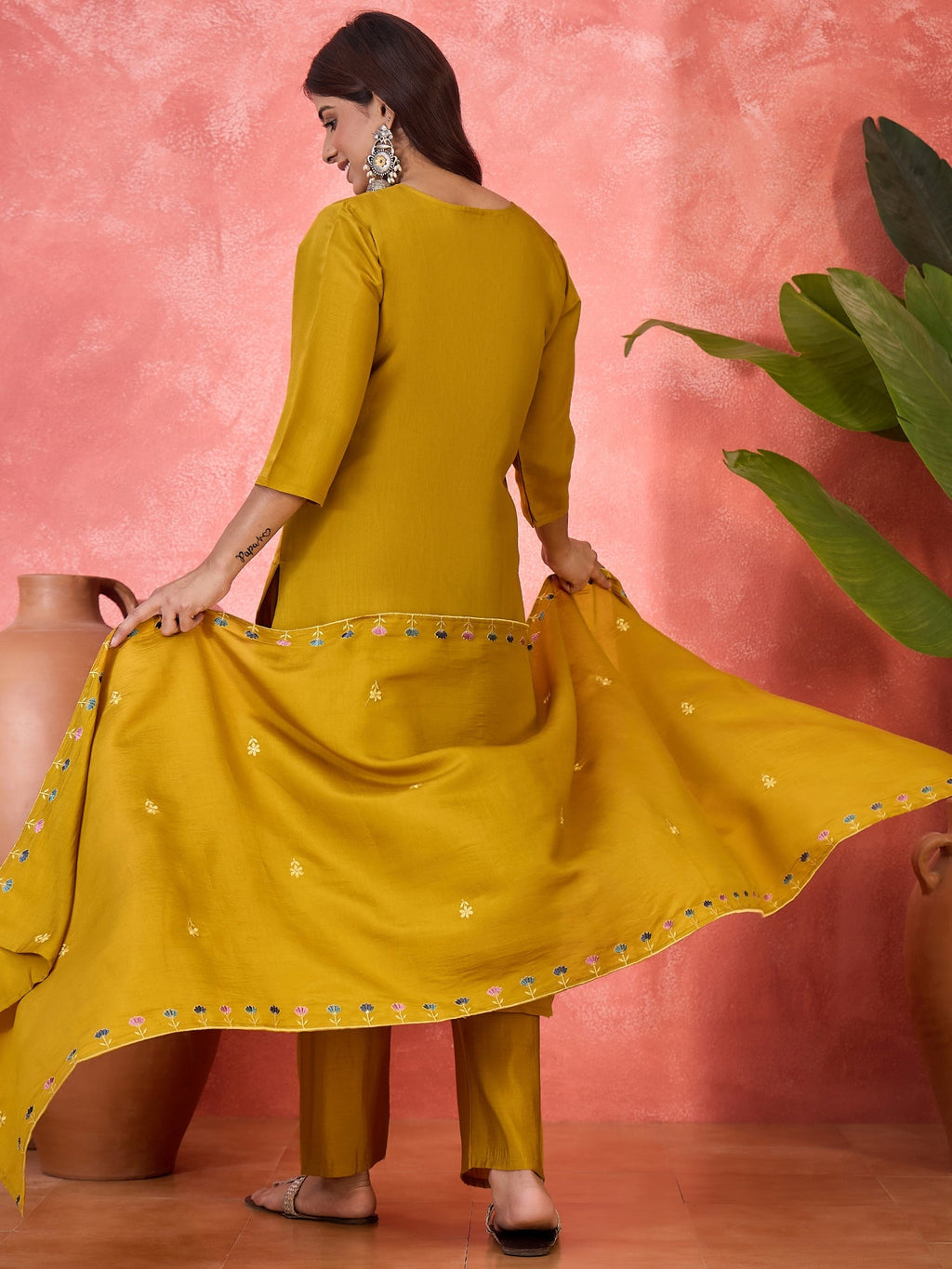 Joban Fashion Mustard Silk Embroidery Readymade Kurta Set | Grocsy