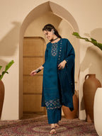 Joban Fashion Teal Silk Embroidery Readymade Kurta Set | Grocsy