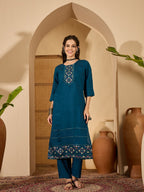 Joban Fashion Teal Silk Embroidery Readymade Kurta Set | Grocsy