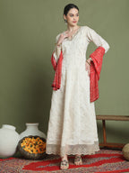 Stylee Lifestyle Cream Raw Silk Embroidered Gown Style | Grocsy