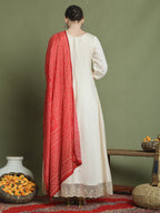 Stylee Lifestyle Cream Raw Silk Embroidered Gown Style | Grocsy