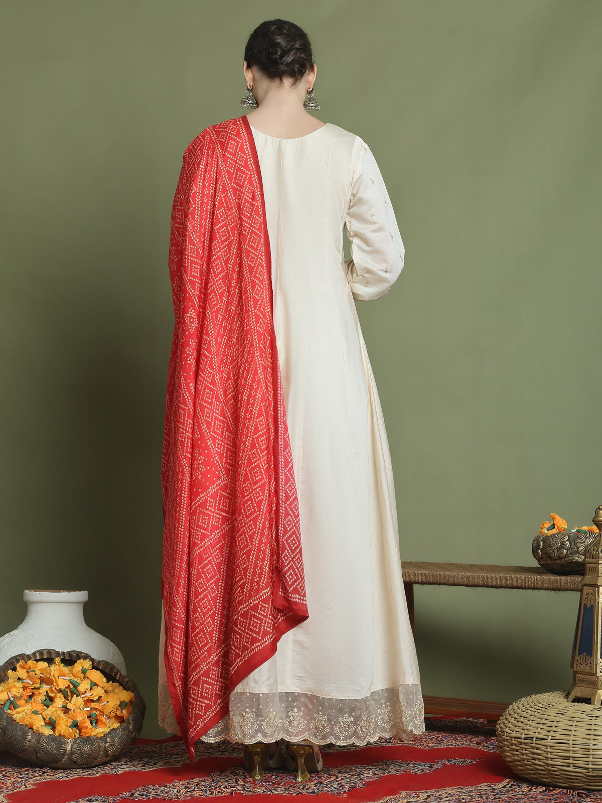Stylee Lifestyle Cream Raw Silk Embroidered Gown Style | Grocsy