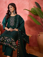 Joban Fashion Green Silk Embroidery Readymade Kurta Set | Grocsy