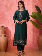 Joban Fashion Green Silk Embroidery Readymade Kurta Set | Grocsy