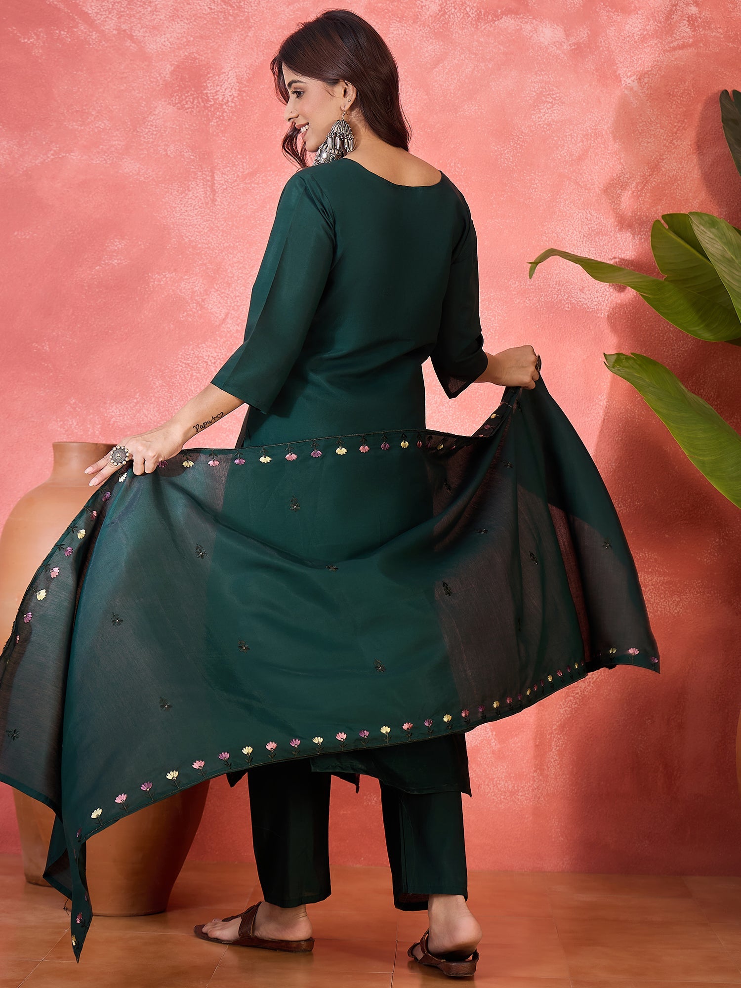 Joban Fashion Green Silk Embroidery Readymade Kurta Set | Grocsy
