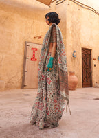 Monjolika Fashion Stunning Light Grey Colour Printed Tissue Designer Saree | Grocsy