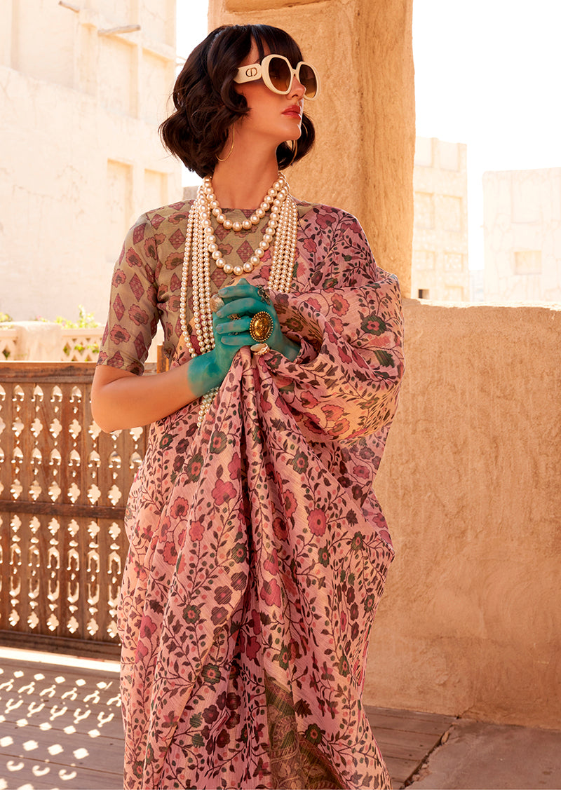 Monjolika Fashion Stunning Baby Pink Colour Printed Tissue Designer Saree | Grocsy