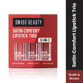 Swiss Beauty Satin Comfort Lipstick Trio 3-In-1 Combo - Nude And Brown | Grocsy
